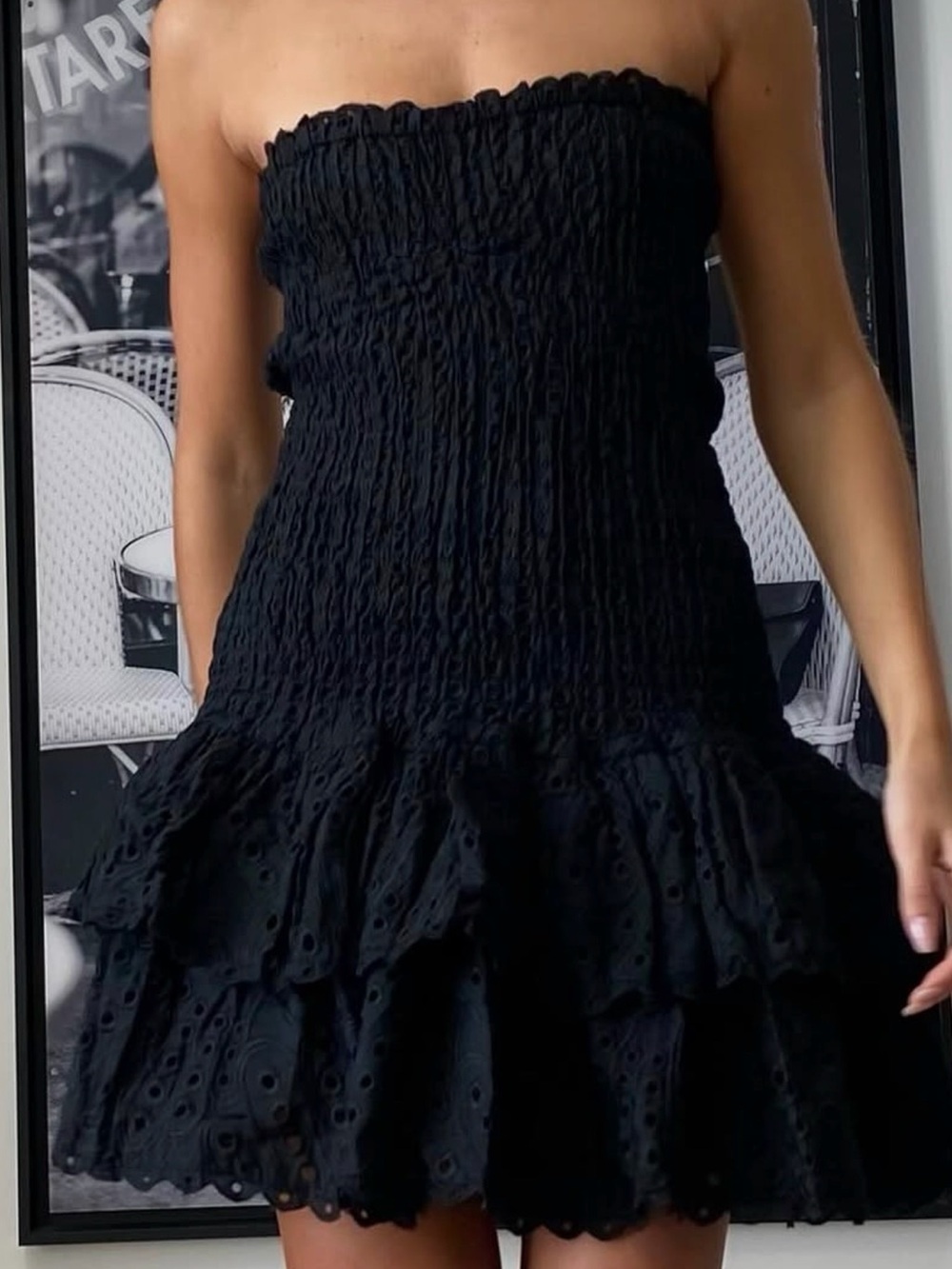Strapless Black Ruffle Mini Dress - Picture 3 of 5